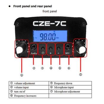 1 Вт/7 Вт CZE-7C FM-стереовещательная радиостанция FM-передатчик Аудио конвертер FM-передатчик Изображение 2