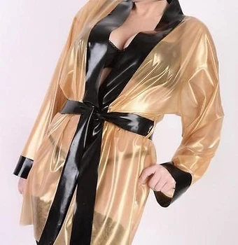 100% Латексная резина Gummi Прозрачная и черная Сексуальная пижама Размер пальто XS ~ XXL
