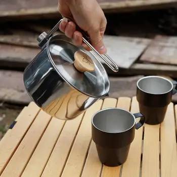1Л Коррозионностойкий походный чайник с защитой от царапин из нержавеющей стали, уличный чайник Bushcraft Gear, портативный чайник для пеших прогулок Изображение 2