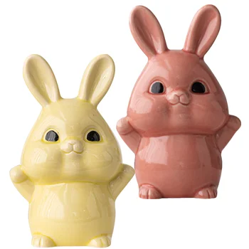 2 шт Простой керамический орнамент в виде кролика Фигурки животных Керамические домашние фигурки кроликов