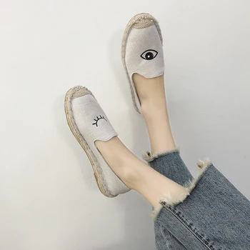 2018 осенние новые соломенные вязаные эспадрильи, женская обувь с вышивкой 