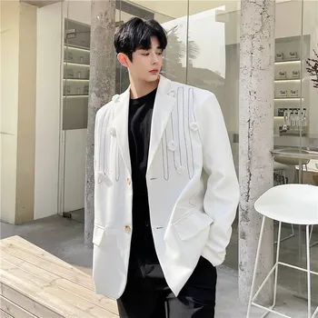 2021 весенний корейский стиль, индивидуальный съемный дизайнерский костюм, мужской повседневный свободный белый костюм для мужчин M-XXL