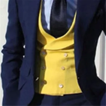 2022 Желтый двубортный свадебный жилет мужские жилеты Slim Fit новейший дизайн Модные мужские жилеты в британском стиле
