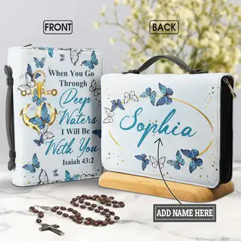 2023 Женская персонализированная сумка для Библии с перекрестными бабочками, дизайн обложки для Библии, чехол для священной переноски из искусственной кожи, защитная сумочка, подарки