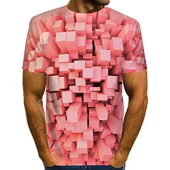 3D мужские рубашки С графическим принтом, топы с коротким рукавом, Базовый преувеличенный круглый вырез