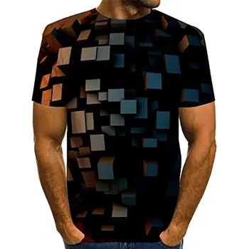 3D мужские рубашки С графическим принтом, топы с коротким рукавом, Базовый преувеличенный круглый вырез Изображение 2