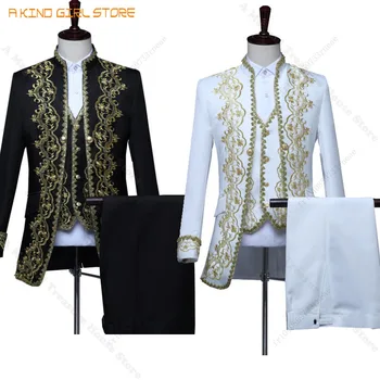 4XL Для взрослых мужчин, 3 шт. комплект, Костюм Королевского принца в викторианском стиле в стиле стимпанк, Винтажный жакет в стиле барокко, жилет, пальто, Брюки, Свадебный Блейзер Для жениха, костюм