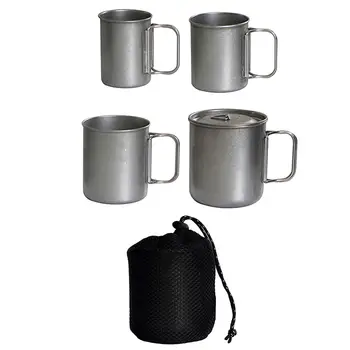 4шт Походная чашка, кастрюля, посуда с крышкой, 750 мл, чай, кофейные кружки с крышкой, чашка для воды, кружка для приготовления пищи на костре.
