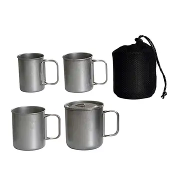 4шт Походная чашка, кастрюля, посуда с крышкой, 750 мл, чай, кофейные кружки с крышкой, чашка для воды, кружка для приготовления пищи на костре. Изображение 2