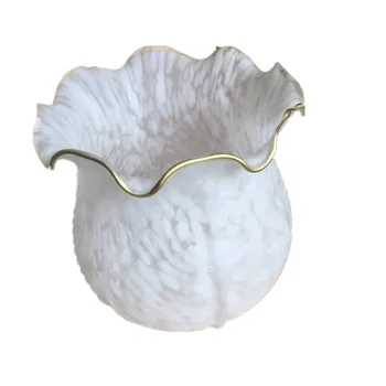 4шт Стеклянный абажур в форме цветка диаметром 5 дюймов с позолоченным краем и белыми точками для подвесной люстры, настенного светильника Изображение 2