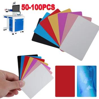 50/100шт Многоцветная визитная карточка Гладкие пустые именные карточки из алюминиевого сплава, металлический лист, отладочная машина для маркировки с лазерной гравировкой