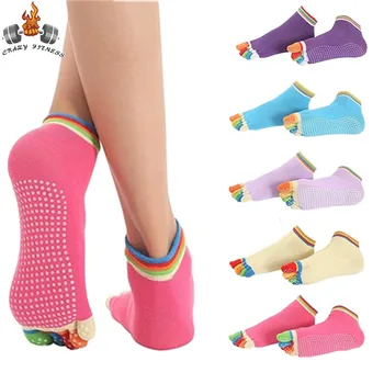 6 Пар носков для йоги, нескользящие носки для пилатеса, красочные удобные хлопчатобумажные носки с пятью пальцами для любителей балета