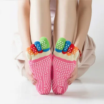 6 Пар носков для йоги, нескользящие носки для пилатеса, красочные удобные хлопчатобумажные носки с пятью пальцами для любителей балета Изображение 2