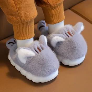 A387zxw/ хлопковая обувь; новинка зимы 2023 года; милые домашние тапочки с изображением кота из мультфильма для мальчиков и девочек; теплые нескользящие детские тапочки; модная повседневная обувь для детей