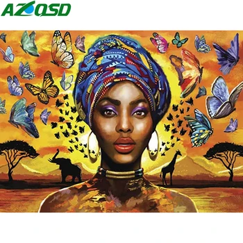 AZQSD 5D Полная Квадратная Алмазная Живопись Африканская Женщина Горный Хрусталь Картина Вышивка Портрет Мозаика Бабочка Закат Домашнего Декора