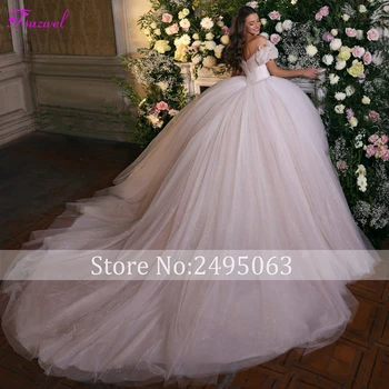 Fsuzwel Изысканный Придворный шлейф, Блестящее бальное платье с открытыми плечами, свадебное платье 2023, Романтическое Плиссированное платье принцессы в стиле милой плиссировки. Изображение 2