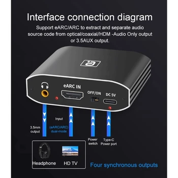 HDMI-совместимый аудиовыделитель 192 кГц Аудио Конвертер Splitter eARC/ARC-Двойной вход в оптический коаксиальный 3.5 Aux-TypeC 5V H8WD Изображение 2