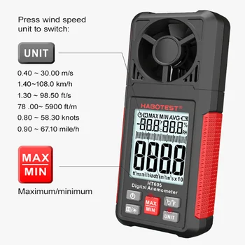 HT605 ручной портативный прибор для измерения скорости ветра, термочувствительный измеритель объема воздуха, высокая точность Изображение 2