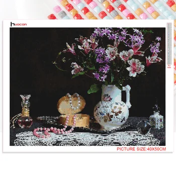Huacan Полная квадратная/круглая алмазная мозаика, ваза, алмазная роспись, фруктовый стол, вышивка, цветочные картины ручной работы для дома Изображение 2