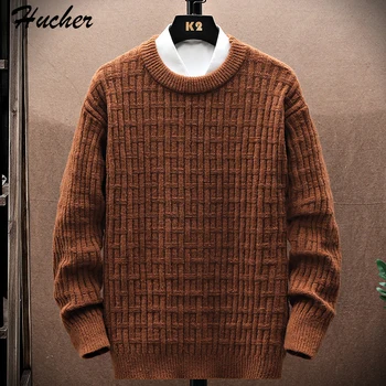 Huncher Мужской вязаный винтажный свитер для мужчин 2023, зимний теплый повседневный джемпер оверсайз, мужские Корейские модные свитера с круглым вырезом для мужчин