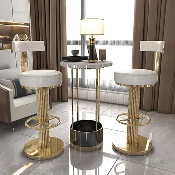 INS Современные барные стулья в скандинавском стиле, обеденные Роскошные Высокие поворотные барные стулья, Дизайнерская мебель для ресторана из железа и золота Stuhl Изображение 2