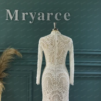 Mryarce Скромное Свадебное платье с высоким воротом и длинными рукавами, свадебные платья, платья-Русалки Изображение 2