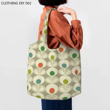 Orla Kiely Сумка для покупок с цветочным рисунком, женская сумка с абстрактным скандинавским цветочным рисунком, холщовые сумки для покупок, вместительная сумка для покупок