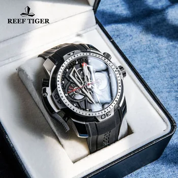 Reef Tiger / RT Известные мужские дизайнерские спортивные часы с календарем недели, автоматические механические часы, 100-метровый водонепроницаемый каучуковый ремешок, мужские часы