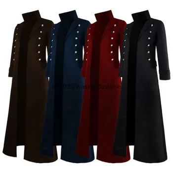 S-3XL Винтажные средневековые костюмы в стиле стимпанк, готический Черный длинный жакет, пальто, косплей вампира, пиратский наряд на Хэллоуин, мужской тренчкот