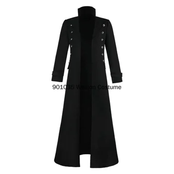 S-3XL Винтажные средневековые костюмы в стиле стимпанк, готический Черный длинный жакет, пальто, косплей вампира, пиратский наряд на Хэллоуин, мужской тренчкот Изображение 2