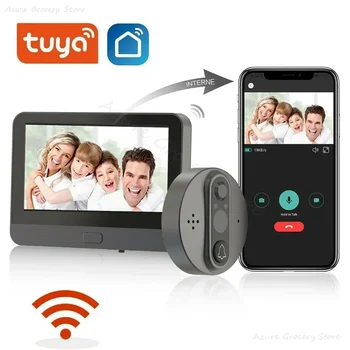 Tuya WiFi видео дверной звонок Камера-глазок для просмотра дверного звонка с обнаружением движения на 180 градусов Приложение Tuya Пульт дистанционного управления для дома