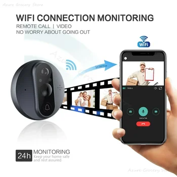 Tuya WiFi видео дверной звонок Камера-глазок для просмотра дверного звонка с обнаружением движения на 180 градусов Приложение Tuya Пульт дистанционного управления для дома Изображение 2