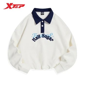 Xtep Пуловер, свитер, Женская мода в стиле ретро, простое повседневное ПОЛО, воротник, толстовка с длинным рукавом, Осенние удобные топы 977328040697