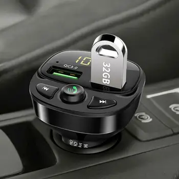 Автомобильное Зарядное Устройство Bluetooth-совместимый FM-Передатчик 5,0 С Двойным USB-Быстрым Автоматическим Зарядным устройством QC3.0 Громкой Связи, Вольтметр и адаптер Aux Изображение 2
