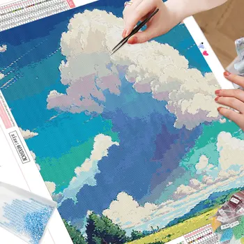 Алмазная картина HUACAN Небесный Пейзаж Картина из страз Летний Цветок 5D DIY Home Decorative Изображение 2
