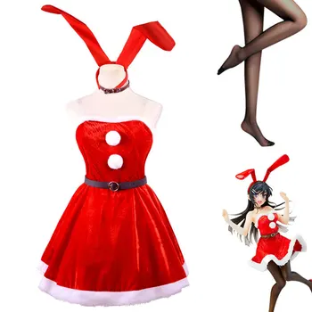 Аниме Сакурадзима Май Косплей костюм Рождественский костюм Женское красное сексуальное платье Негодяй Не мечтает о девушке-кролике Сэмпай Изображение 2