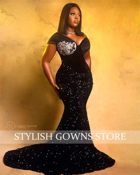 Аппликации, блестки, вечерние платья, арабские платья Aso Ebi Mermaid для выпускного вечера для чернокожих девушек, женская одежда для официальных вечеринок больших размеров Изображение 2