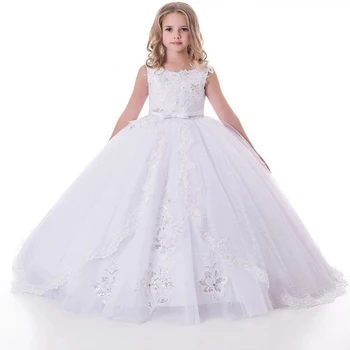 Белые платья для девочек в цветочек на свадьбу 2023, кружевное платье для девочек, детские платья принцессы для Первого причастия
