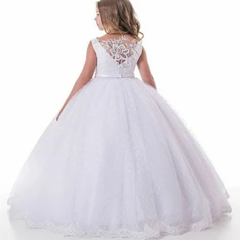 Белые платья для девочек в цветочек на свадьбу 2023, кружевное платье для девочек, детские платья принцессы для Первого причастия Изображение 2