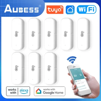 Беспроводной датчик температуры и влажности AUBESS Tuya Wifi Smart с питанием от аккумулятора ZigBee Smart Home Security Работает с Alexa Google Home