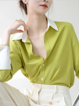 Блузки, лоскутная рубашка с длинными рукавами, женская шикарная элегантная женская одежда, модные блузки, повседневные топы, осенние рубашки, новинка 2023 года
