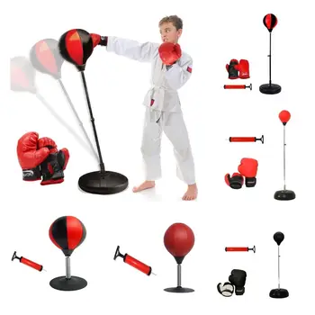 Боксерская груша для детских тренировок, Надувной Регулируемый боксерский мешок, комплект с перчатками, Боксерский мяч для тренировки по высоте в помещении