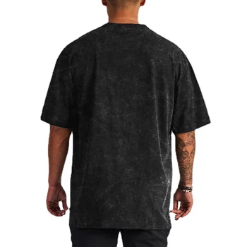 Бренд Muscleguys, хлопковая выстиранная футболка с заниженным плечом, оверсайз, футболка с коротким рукавом для мужчин, летняя спортивная футболка для занятий в тренажерном зале, бодибилдингом Изображение 2