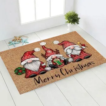 Веселый Рождественский коврик с гномом, Рождественский Приветственный коврик, коврики для входной двери, Забавная Нескользящая Резиновая Задняя Зимняя Домашняя Кухня