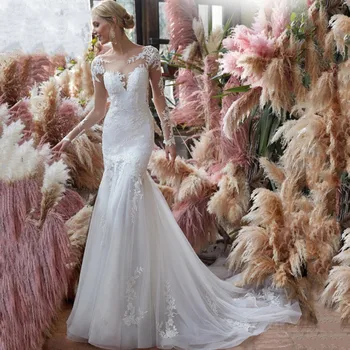 Винтажные свадебные платья Русалочки с длинными рукавами, Потрясающие свадебные платья с открытой спиной, Vestido De Novia, Кружевное платье Vestido De Noiva, Женское платье