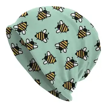 Вязаная шапка Bumble Bees Теплая шапочка Уличные кепки Bumble Bees Насекомое Мятно-желтое, черное с милым рисунком пчелы