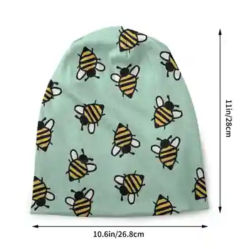 Вязаная шапка Bumble Bees Теплая шапочка Уличные кепки Bumble Bees Насекомое Мятно-желтое, черное с милым рисунком пчелы Изображение 2