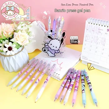 Гелевые ручки Sanrio 24шт мультсериал Kuromi Hello Kitty Офисная ручка для печати 0,5 мм Студенческая ручка-закладка Канцелярские принадлежности Оптовые подарки Изображение 2