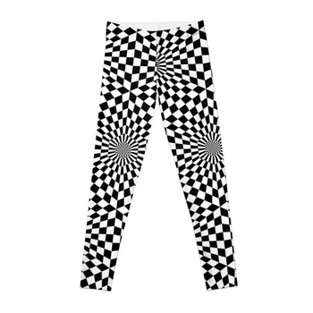Геометрический узор в стиле оп-арт, гипнотический черно-белый принт, леггинсы, женские спортивные брюки, женские леггинсы