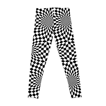 Геометрический узор в стиле оп-арт, гипнотический черно-белый принт, леггинсы, женские спортивные брюки, женские леггинсы Изображение 2